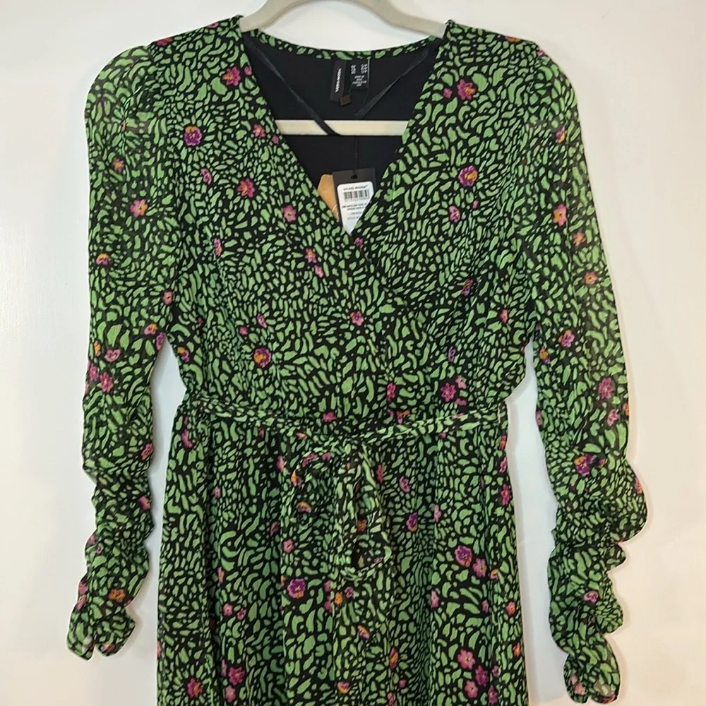 Vero Moda Floral Midi Dress Women's Size Small Belted Ruched Femme Bohemian - Picture 3 of 10